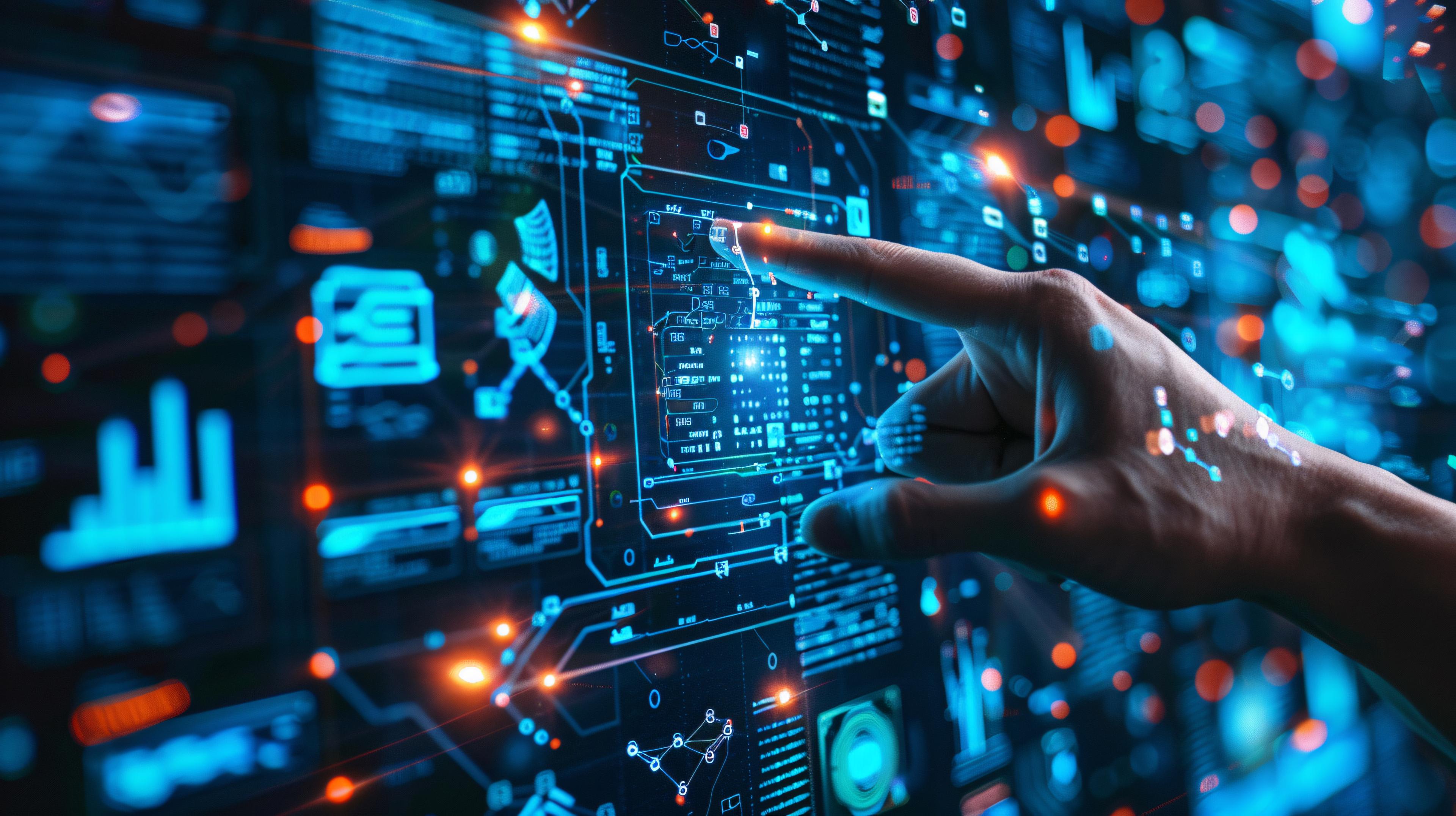 Digital transformation technology with blue circuit boards and data connections