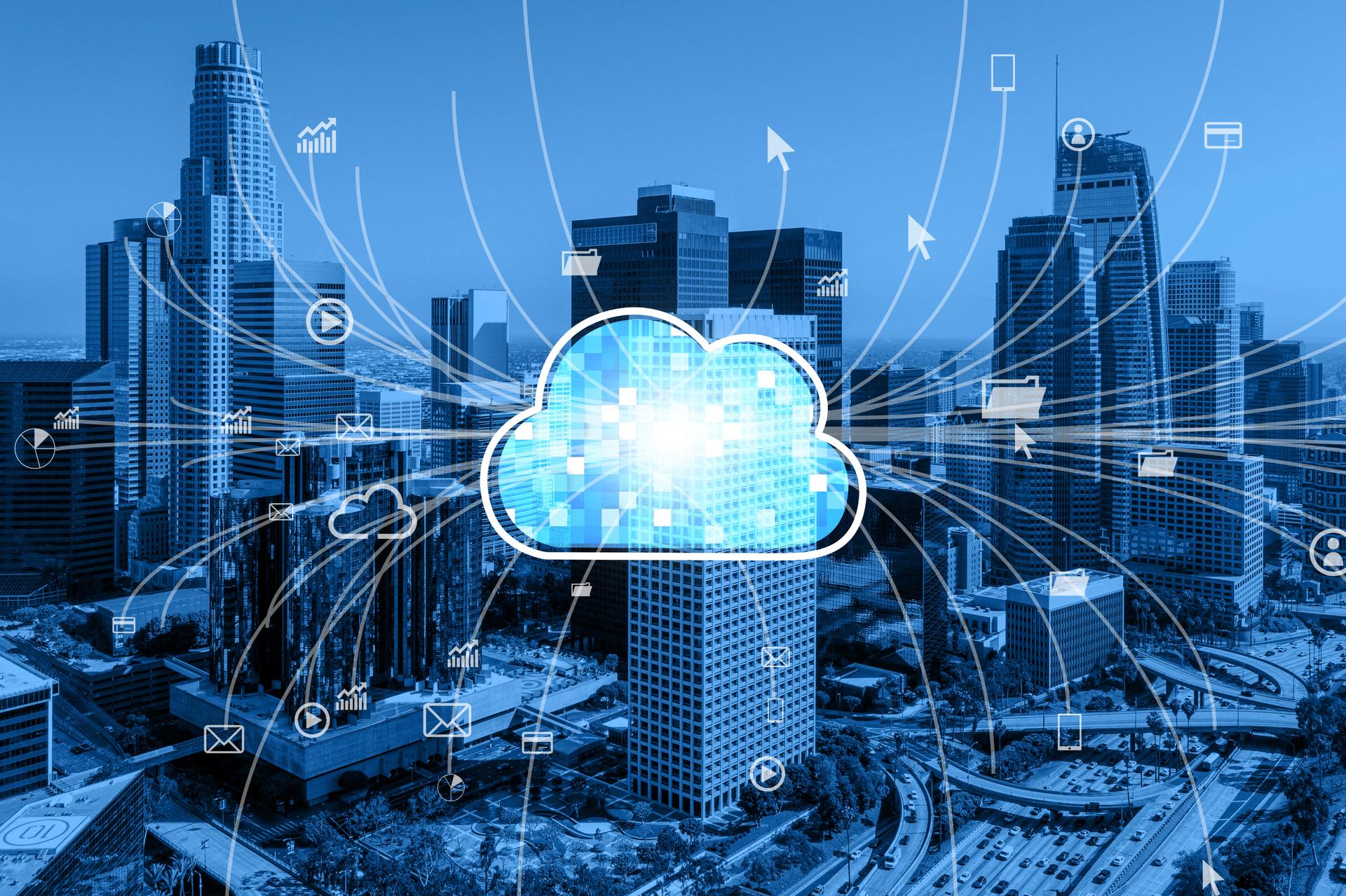 Digital interface showing cloud computing and development concepts